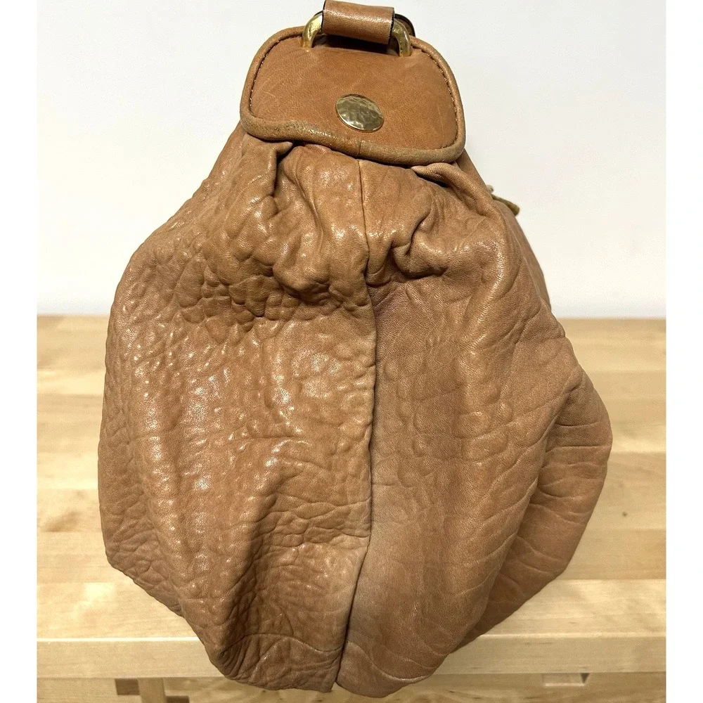 Vtg Y2k Juicy Couture Brown Leather Bag Slouchy Hobo Chunky Gold Chain Boho